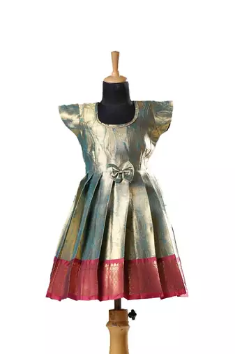 Blue mango Banarasi leaf Short Sleeve baby frock for kids