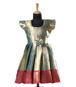 Blue mango Banarasi leaf Short Sleeve baby frock for kids