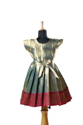 Blue mango Banarasi leaf Short Sleeve baby frock for kids 2