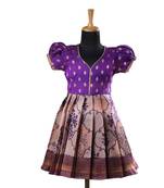 Magenta Banarasi lantana Short Sleeve baby frock for kids