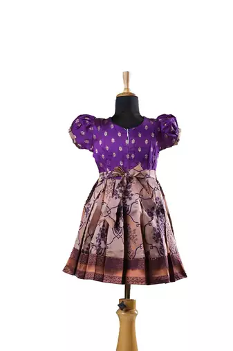 Magenta Banarasi lantana Short Sleeve baby frock for kids