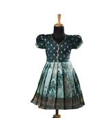 Dark green Banarasi Short Sleeve lantana baby frock for kids