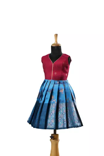 Maroon Banarasi Sleeveless climber baby frock for kids
