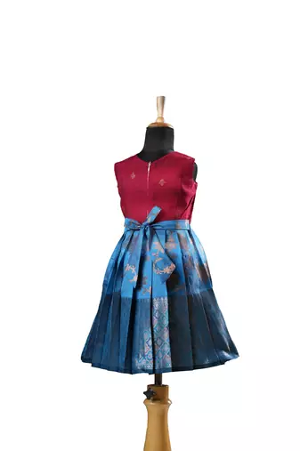 Maroon Banarasi Sleeveless climber baby frock for kids