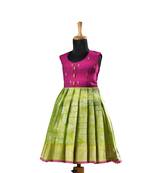 Pink floral tissue Banarasi Sleeveless baby frock for kids