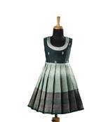 Teal green Banarasi golden Sleeveless cocoon baby frock for kids