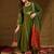 Women green silk blend embroidered a-line kurta sets