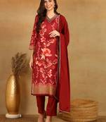 Women maroon rayon blend floral printed straight kurta sets