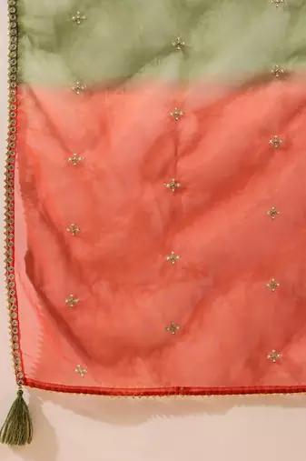 Women green silk blend embroidered a-line kurta sets