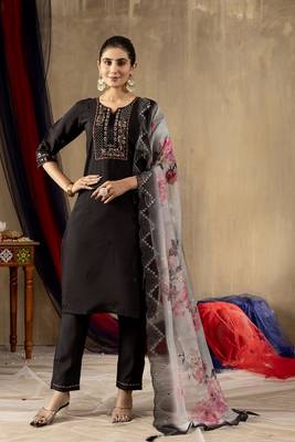 Black colour with embroidered work marin silk stitch for women 1