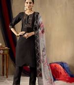Black colour with embroidered work marin silk stitch for women