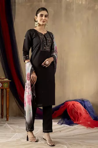 Black colour with embroidered work marin silk stitch for women