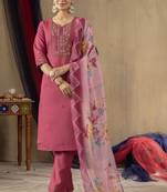 Pink colour with embroidered work marin silk stitch for women