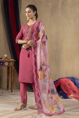 Pink colour with embroidered work marin silk stitch for women 2