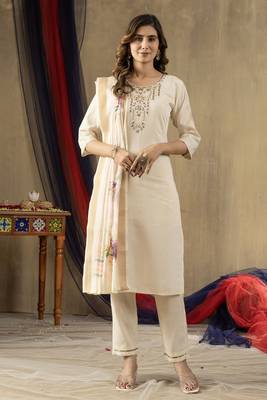 Cream colour with embroidered work shimmer gold silk stitch for women 1