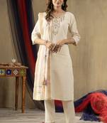 Cream colour with embroidered work shimmer gold silk stitch for women