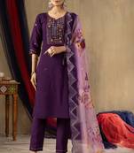 Purple colour with embroidered work marin silk stitch for women