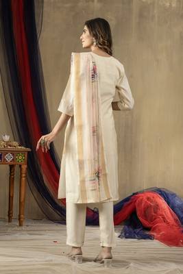 Cream colour with embroidered work shimmer gold silk stitch for women 4