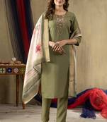 Green colour with embroidered work shimmer gold silk stitch for women
