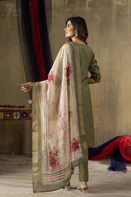 Green colour with embroidered work shimmer gold silk stitch for women 5