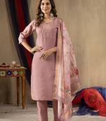 Onion pink colour with embroidered work shimmer gold silk stitch for women