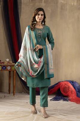 Teal pink colour with embroidered work shimmer gold silk stitch for women 2