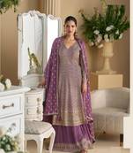 Lavender embroidered silk readymade suit palazzo suit(free size)