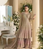 Cream embroidered silk readymade suits palazzo suit(free size)