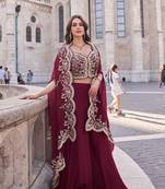 Maroon embroidered silk readymade suits palazzo suit Free Size Full Stitched