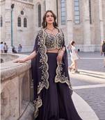 Dark purple embroidered silk readymade suits palazzo suit Free Size Full Stitched