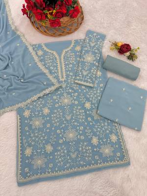 Sky embroidered faux georgette palazzo style salwar suit 3