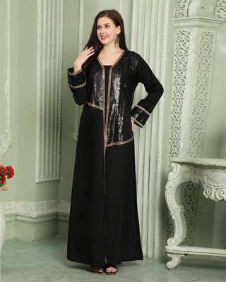 Designer Sequin Style Black Kaftan With Cut Dana Work 1