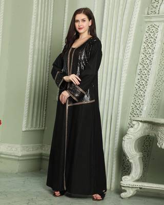 Designer Sequin Style Black Kaftan With Cut Dana Work 2