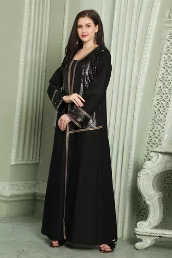 Designer Sequin Style Black Kaftan With Cut Dana Work