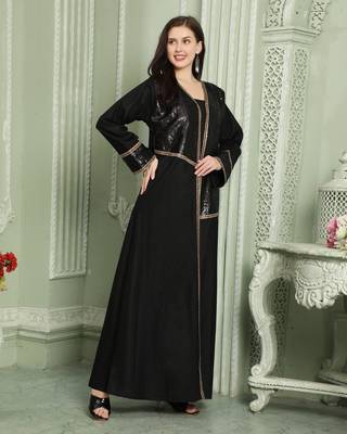 Designer Sequin Style Black Kaftan With Cut Dana Work 3