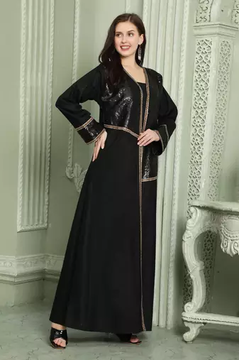 Designer Sequin Style Black Kaftan With Cut Dana Work