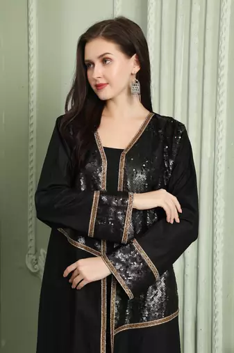 Designer Sequin Style Black Kaftan With Cut Dana Work