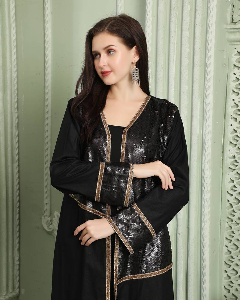 Designer Sequin Style Black Kaftan With Cut Dana Work