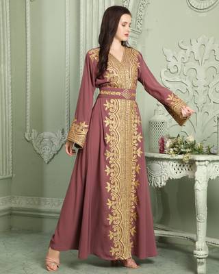 Designer Jalabiya Kaftan With Golden Hand Embroidery 1