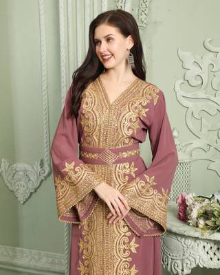 Designer Jalabiya Kaftan With Golden Hand Embroidery 2