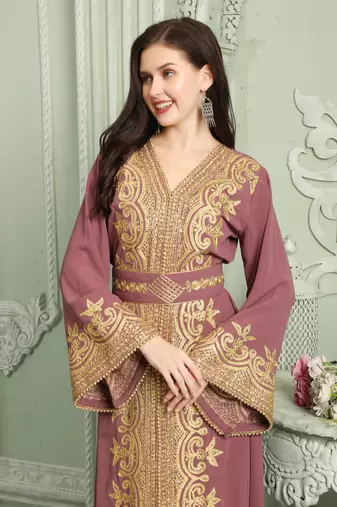 Designer Jalabiya Kaftan With Golden Hand Embroidery