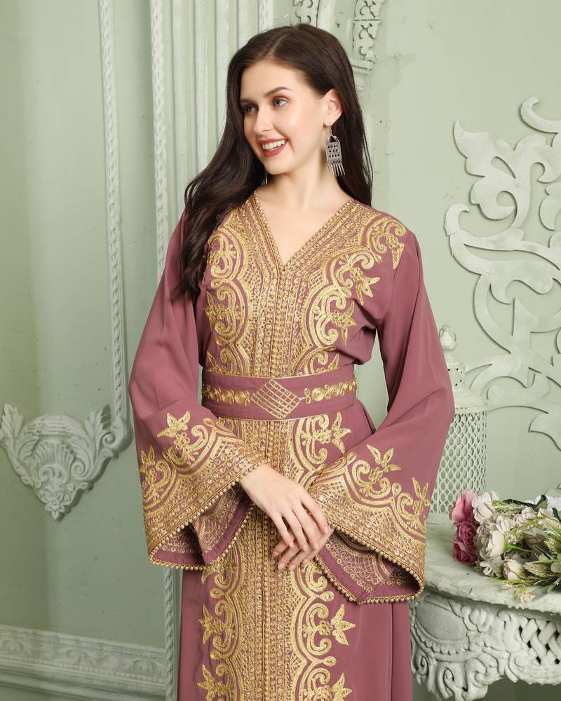 Designer Jalabiya Kaftan With Golden Hand Embroidery