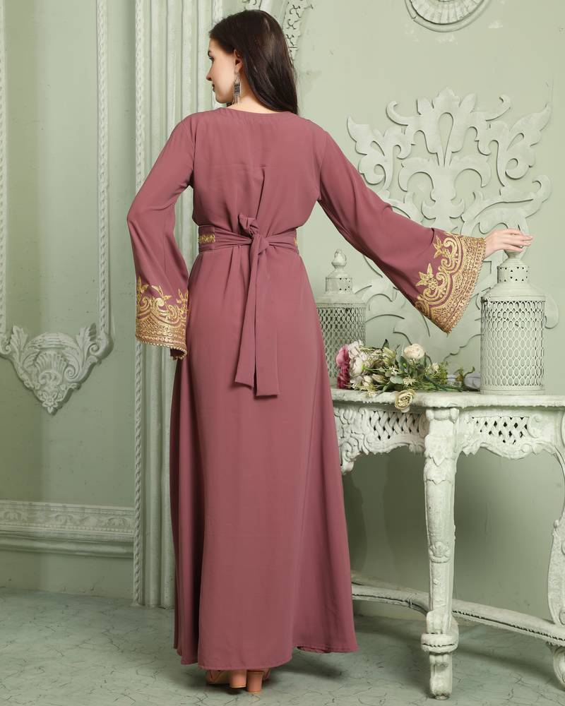 Designer Jalabiya Kaftan With Golden Hand Embroidery