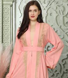 Light Pink Arabic Style Kaftan With Gold Aari Embroidery