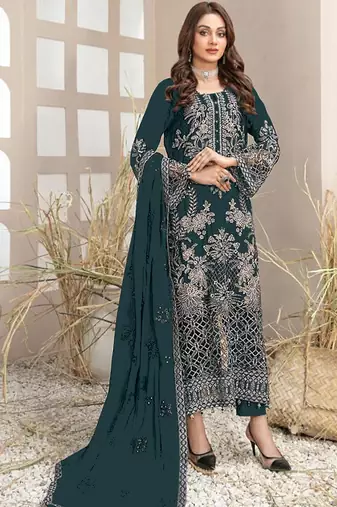 Dark green Embroidered Georgette salwar suit