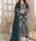 Dark green Embroidered Georgette salwar suit