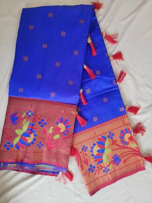 Royal Blue Paithani silk blend Zari Weaving Saree 1
