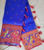 Royal Blue Paithani silk blend Zari Weaving Saree