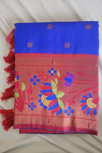 Royal Blue Paithani silk blend Zari Weaving Saree