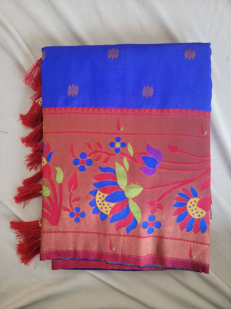 Royal Blue Paithani silk blend Zari Weaving Saree